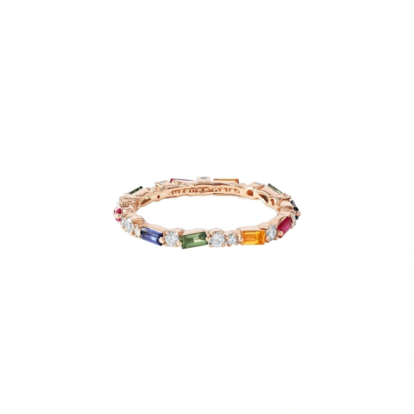 Thin Mix Eternity Band in 18K Rose Gold, Rainbow Sapphire