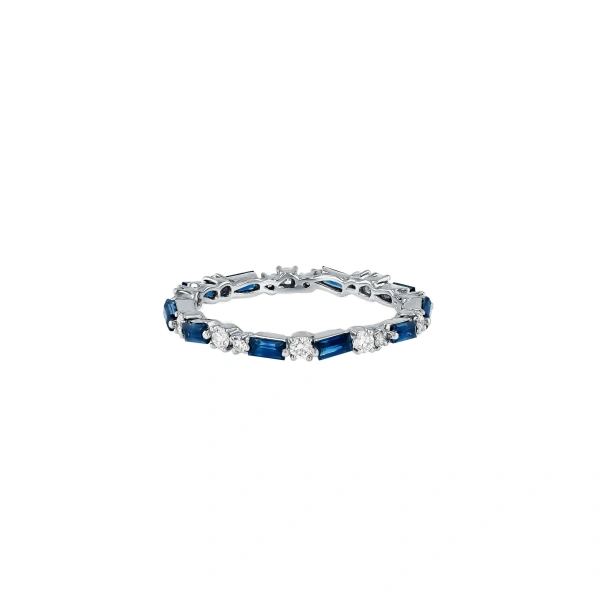 Thin Mix Eternity Band in 18K White Gold, Dark Blue Sapphire