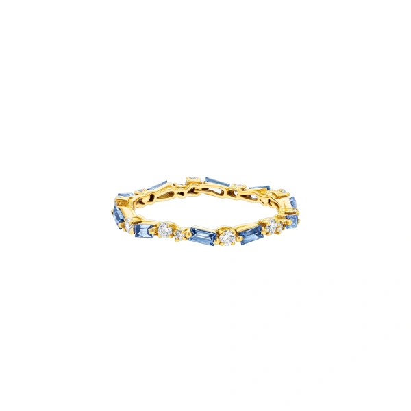 Suzanne Kalan Thin Mix Eternity Band in 18K Yellow Gold, Light Blue Sapphire | Fine Rings | Coveti