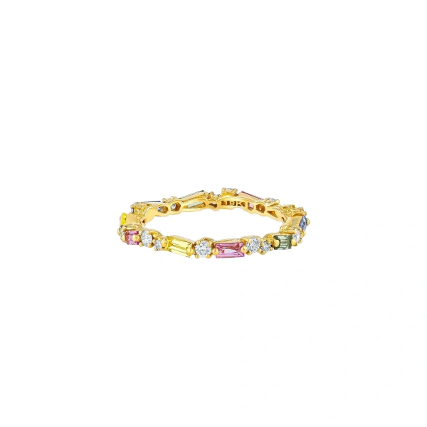Suzanne Kalan Thin Mix Eternity Band in 18K Yellow Gold, Pastel Sapphire | Fine Rings | Coveti