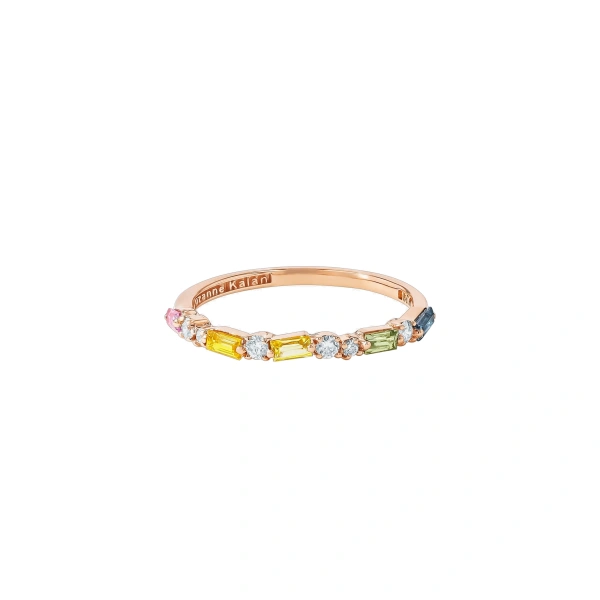 Suzanne Kalan Thin Mix Half Band in 18K Rose Gold, Pastel Sapphire | Fine Rings | Coveti