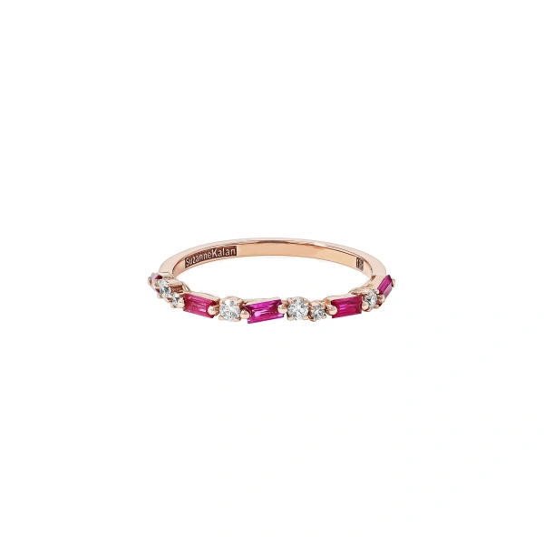 Thin Mix Half Band in 18K Rose Gold, Ruby