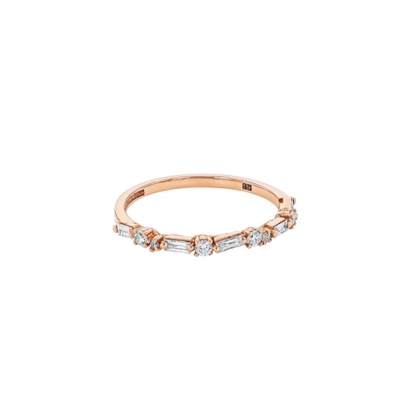 Suzanne Kalan Thin Mix Half Band in 18K Rose Gold | Fine Rings | Coveti