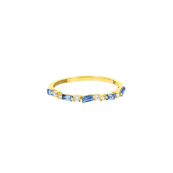 Suzanne Kalan Thin Mix Half Band in 18K Yellow Gold, Light Blue Sapphire | Fine Rings | Coveti