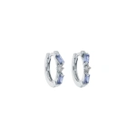 Suzanne Kalan Thin Mix Huggies in 18K White Gold, Light Blue Sapphire | Fine Earrings | Coveti