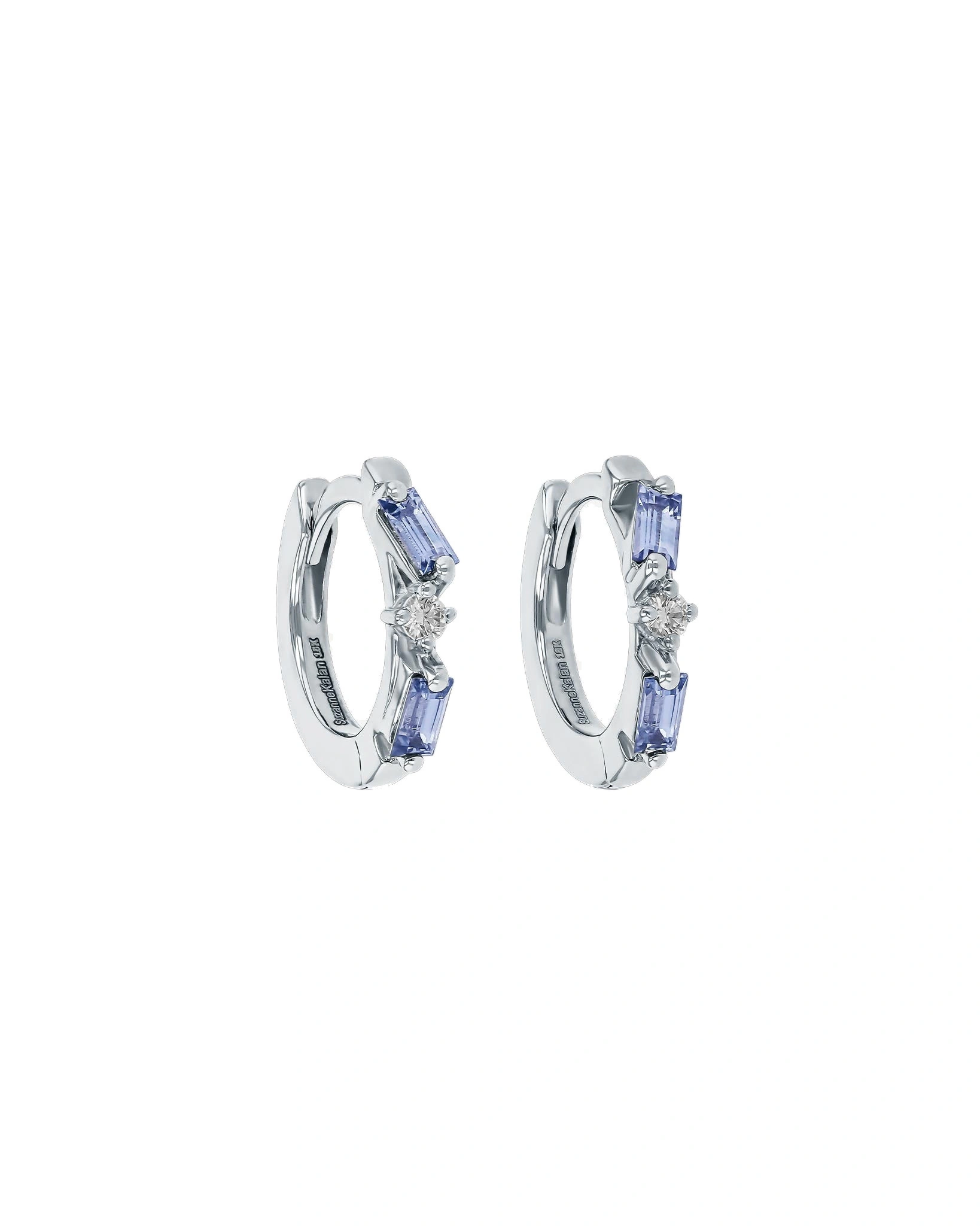Suzanne Kalan Thin Mix Huggies in 18K White Gold, Light Blue Sapphire Suzanne Kalan Thin Mix Huggies in 18K White Gold, Light Blue Sapphire | Fine Earrings | Coveti