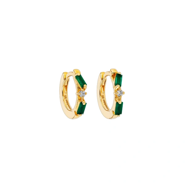 Suzanne Kalan Thin Mix Huggies in 18K Yellow Gold, Emerald | Fine Earrings | Coveti