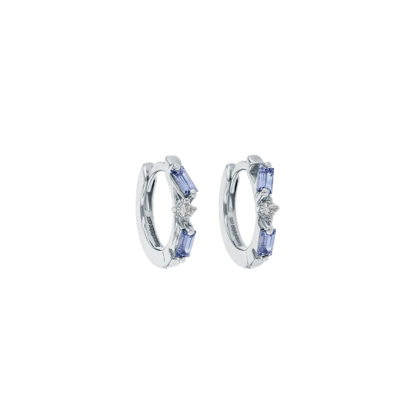 Thin Mix Light Blue Sapphire Huggies in 18K White Gold