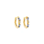 Suzanne Kalan Thin Mix Light Blue Sapphire Huggies in 18K Yellow Gold | Fine Earrings | Coveti