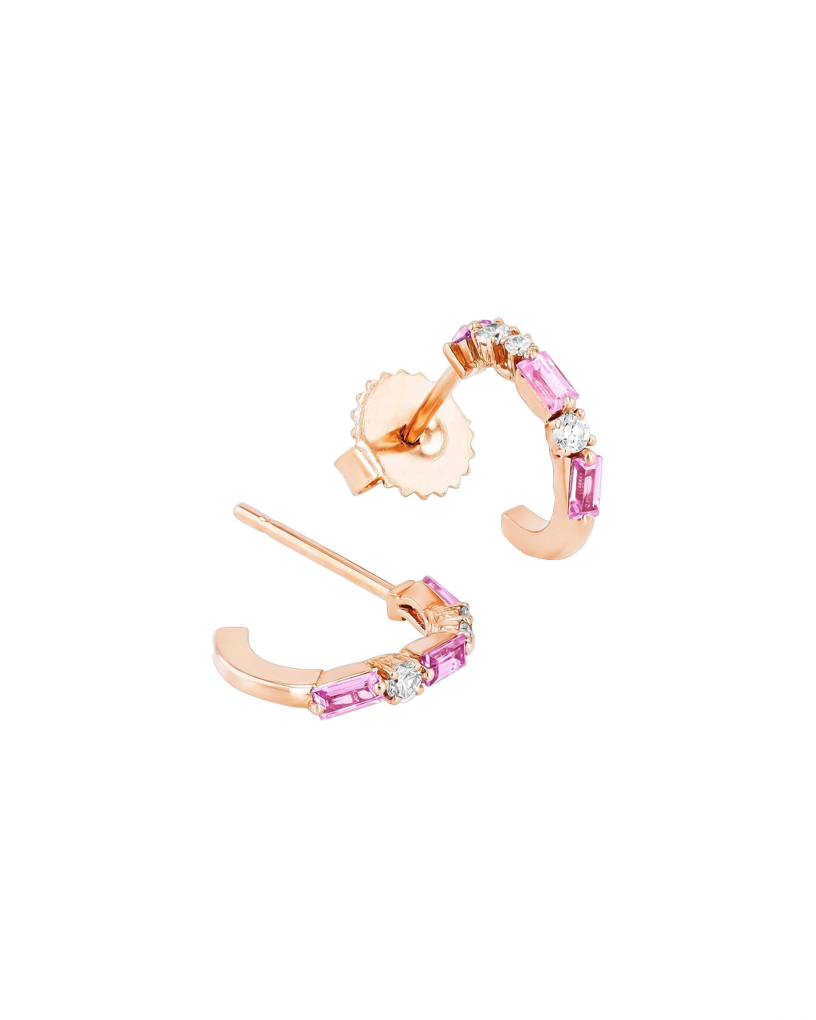 Suzanne Kalan Thin Mix Mini Hoops in 18K Rose Gold, Pink Sapphire Suzanne Kalan Thin Mix Mini Hoops in 18K Rose Gold, Pink Sapphire | Fine Earrings | Coveti