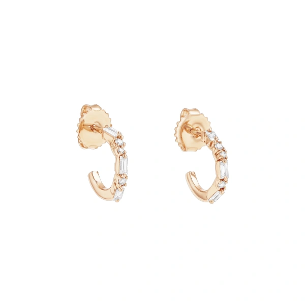 Suzanne Kalan Thin Mix Mini Hoops in 18K Rose Gold | Fine Earrings | Coveti