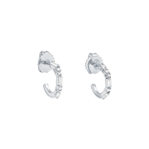 Suzanne Kalan Thin Mix Mini Hoops in 18K White Gold | Fine Earrings | Coveti