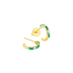 Suzanne Kalan Thin Mix Mini Hoops in 18K Yellow Gold, Emerald | Fine Earrings | Coveti