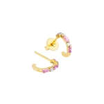 Suzanne Kalan Thin Mix Mini Hoops in 18K Yellow Gold, Pink Sapphire | Fine Earrings | Coveti