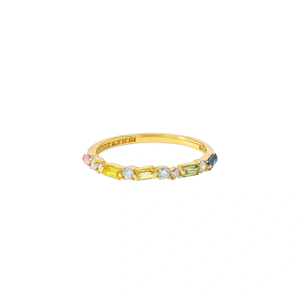 Thin Mix Pastel Sapphire Half Band in 18K Yellow Gold
