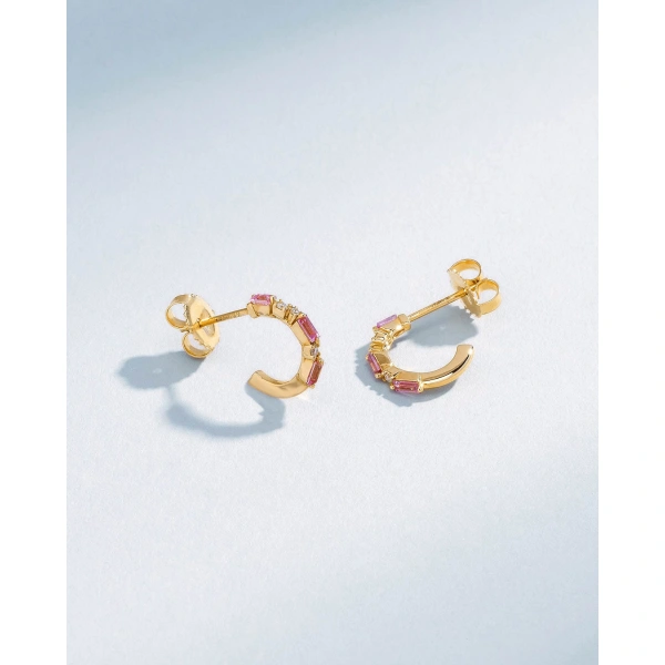 Suzanne Kalan Thin Mix Pink Sapphire Mini Hoops in 18K Yellow Gold | Fine Earrings | Coveti