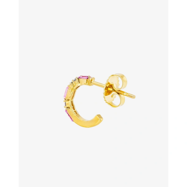 Suzanne Kalan Thin Mix Pink Sapphire Mini Hoops in 18K Yellow Gold | Fine Earrings | Coveti