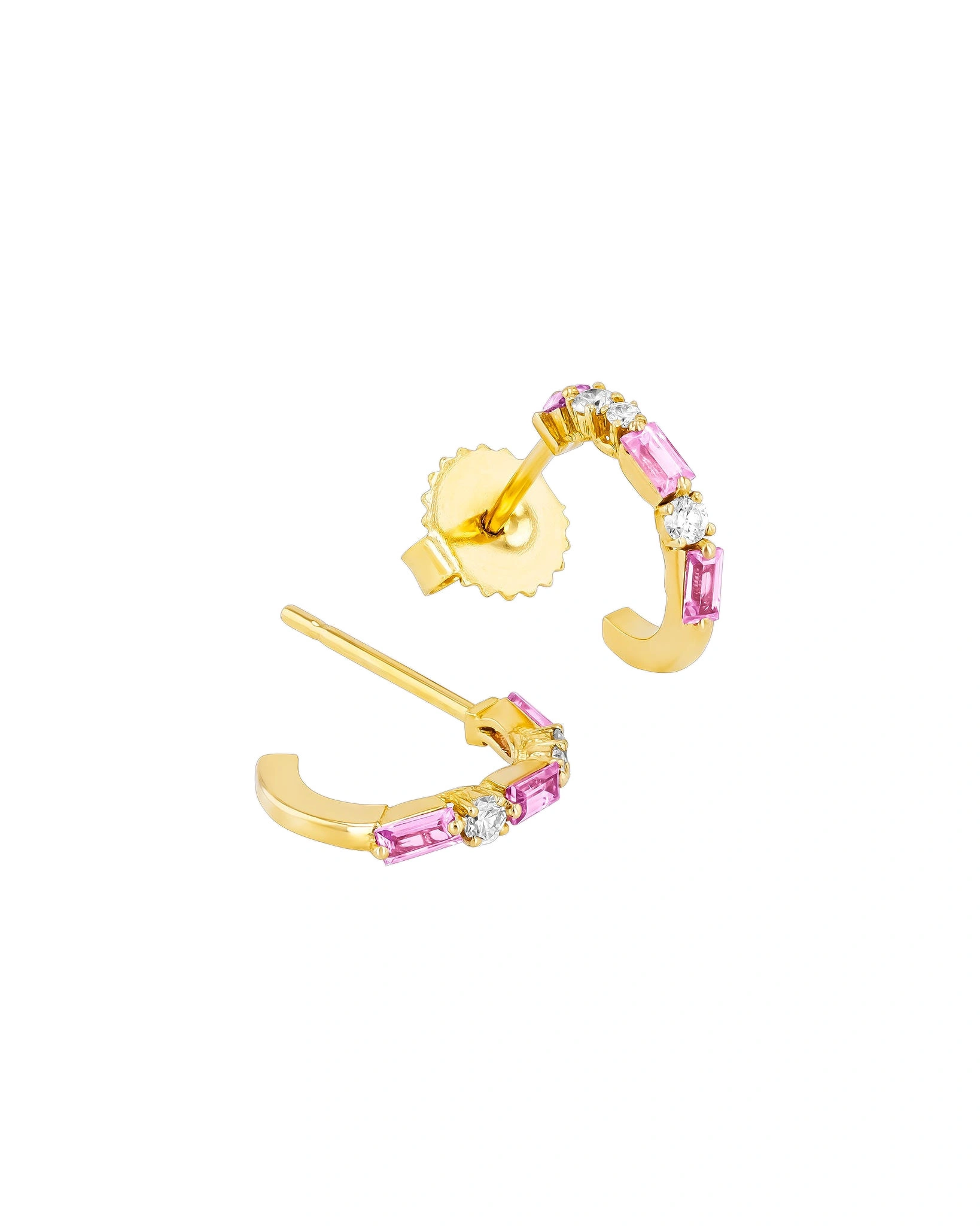 Suzanne Kalan Thin Mix Pink Sapphire Mini Hoops in 18K Yellow Gold Suzanne Kalan Thin Mix Pink Sapphire Mini Hoops in 18K Yellow Gold | Fine Earrings | Coveti