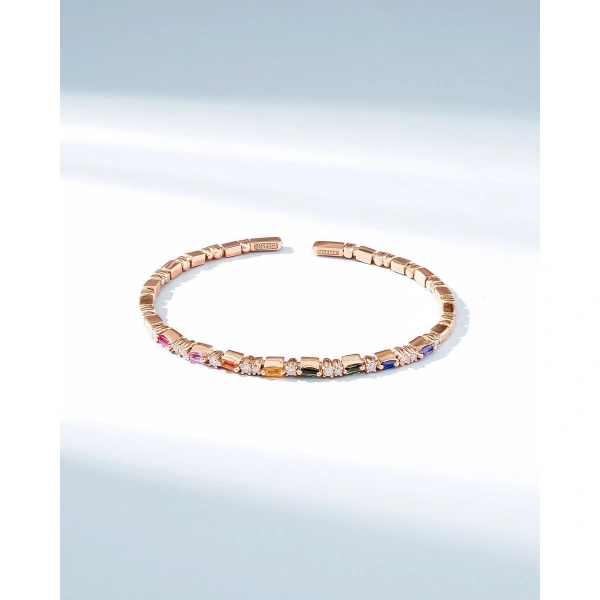 Suzanne Kalan Thin Mix Rainbow Sapphire Bangle in 18K Rose Gold | Fine Bracelets | Coveti