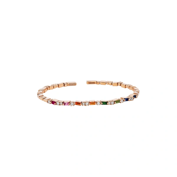 Thin Mix Rainbow Sapphire Bangle in 18K Rose Gold