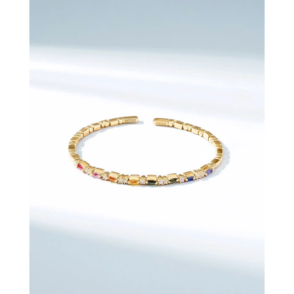 Suzanne Kalan Thin Mix Rainbow Sapphire Bangle in 18K Yellow Gold | Fine Bracelets | Coveti