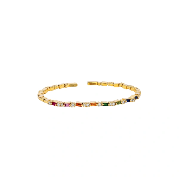 Suzanne Kalan Thin Mix Rainbow Sapphire Bangle in 18K Yellow Gold | Fine Bracelets | Coveti