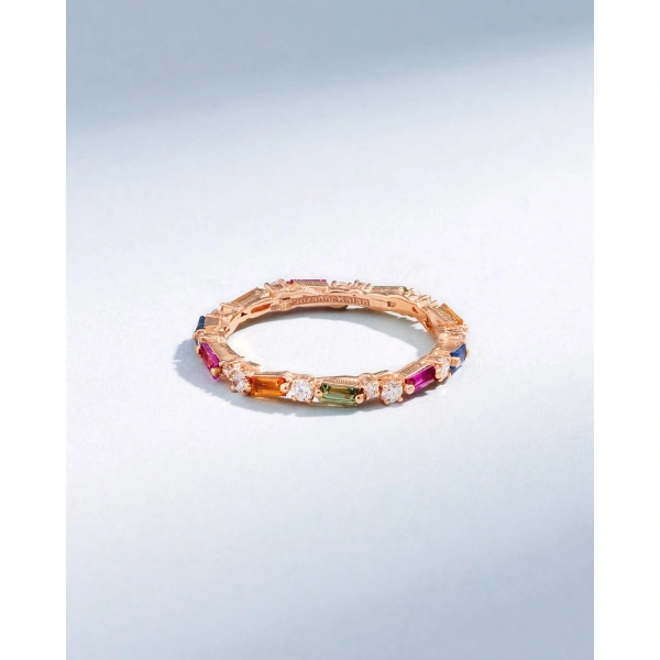 Suzanne Kalan Thin Mix Rainbow Sapphire Eternity Band in 18K Rose Gold | Fine Rings | Coveti