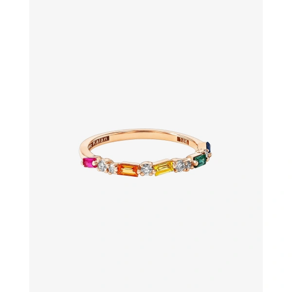 Suzanne Kalan Thin Mix Rainbow Sapphire Half Band in 18K Rose Gold | Fine Rings | Coveti