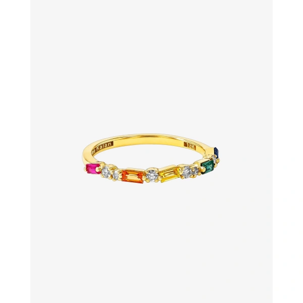 Suzanne Kalan Thin Mix Rainbow Sapphire Half Band in 18K Yellow Gold | Fine Rings | Coveti