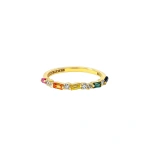Suzanne Kalan Thin Mix Rainbow Sapphire Half Band in 18K Yellow Gold | Fine Rings | Coveti