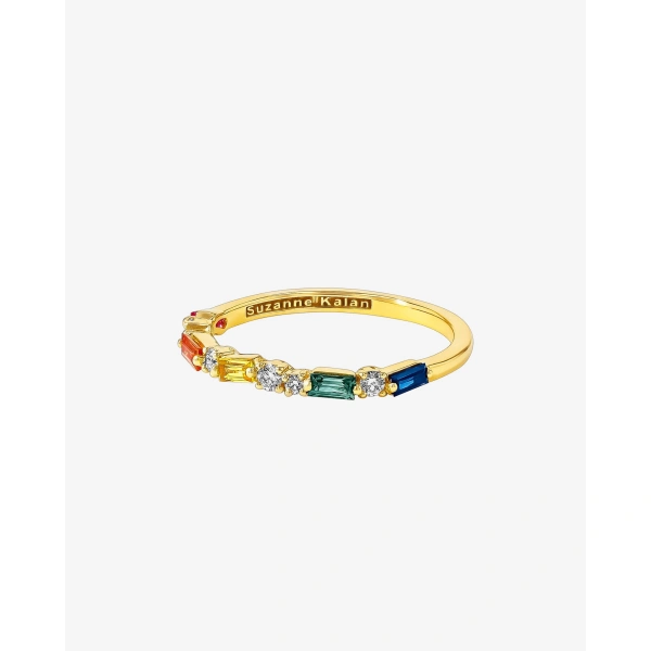 Suzanne Kalan Thin Mix Rainbow Sapphire Half Band in 18K Yellow Gold | Fine Rings | Coveti