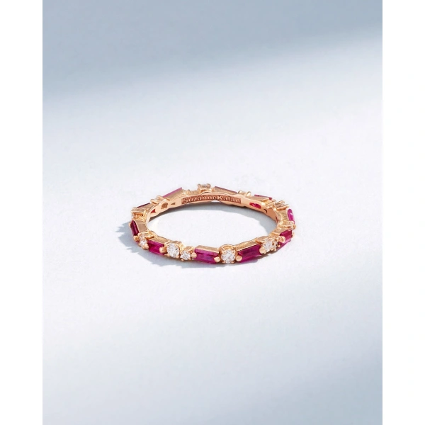 Suzanne Kalan Thin Mix Ruby Eternity Band in 18K Rose Gold | Fine Rings | Coveti