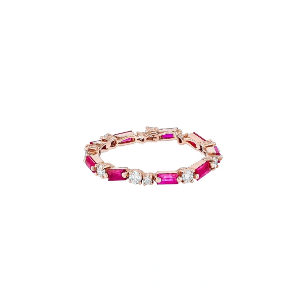Suzanne Kalan Thin Mix Ruby Eternity Band in 18K Rose Gold | Fine Rings | Coveti