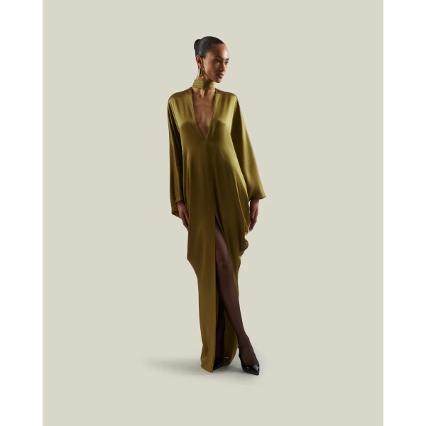 Taller Marmo 1910 Satin Kaftan in Antique Bronze | kaftan | Coveti