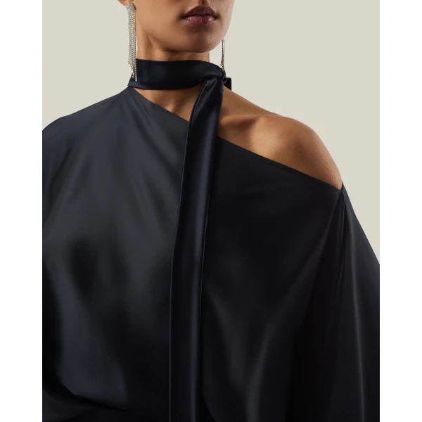 Taller Marmo Brooks Satin Blouse in Midnight Blue | Blouse | Coveti