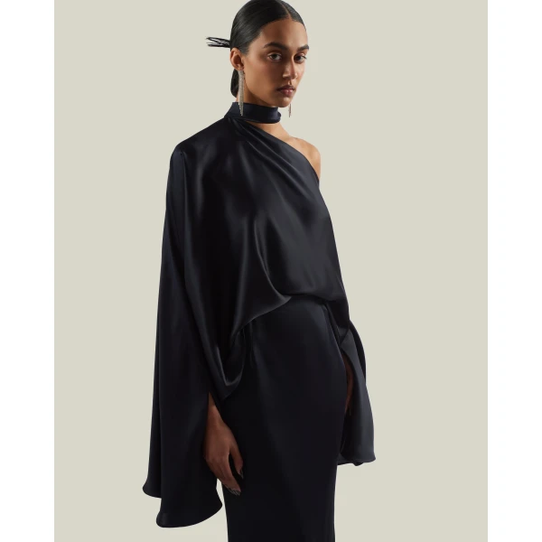 Taller Marmo Brooks Satin Blouse in Midnight Blue | Blouse | Coveti