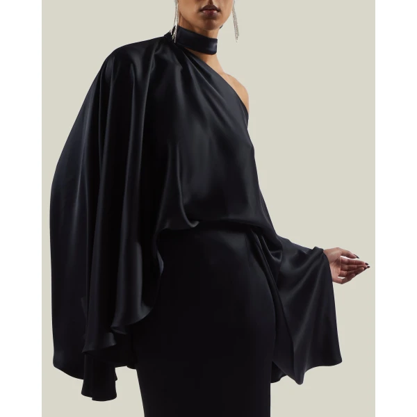 Taller Marmo Brooks Satin Blouse in Midnight Blue | Blouse | Coveti