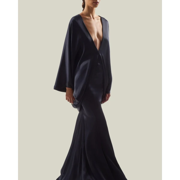 Taller Marmo Butterfly Gown in Midnight Blue | Evening Gowns | Coveti