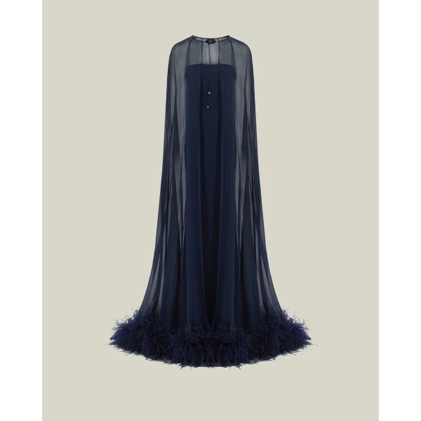 Taller Marmo Grace Cape Dress in Midnight Blue | Maxi Dresses | Coveti