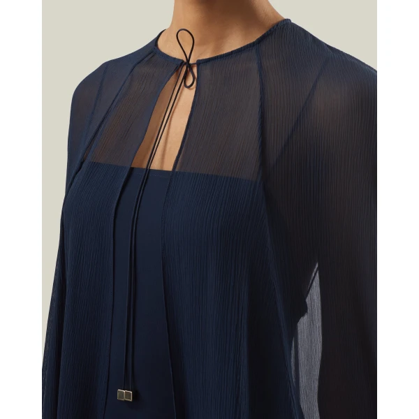 Taller Marmo Grace Cape Dress in Midnight Blue | Maxi Dresses | Coveti