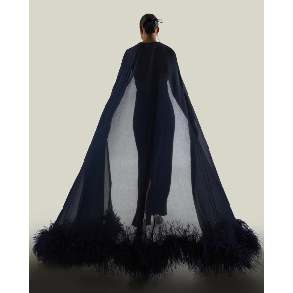 Taller Marmo Grace Cape Dress in Midnight Blue | Maxi Dresses | Coveti