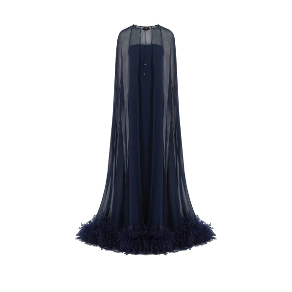 Grace Cape Dress in Midnight Blue