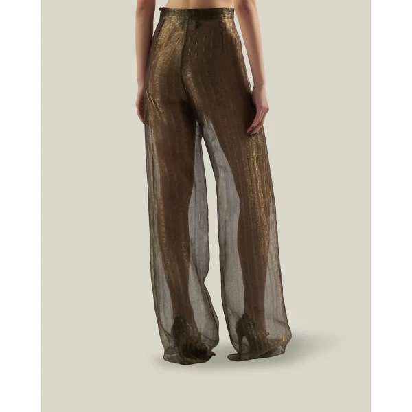 Taller Marmo Marlene Metallic Pants in Antique Gold | Wide leg pants | Coveti