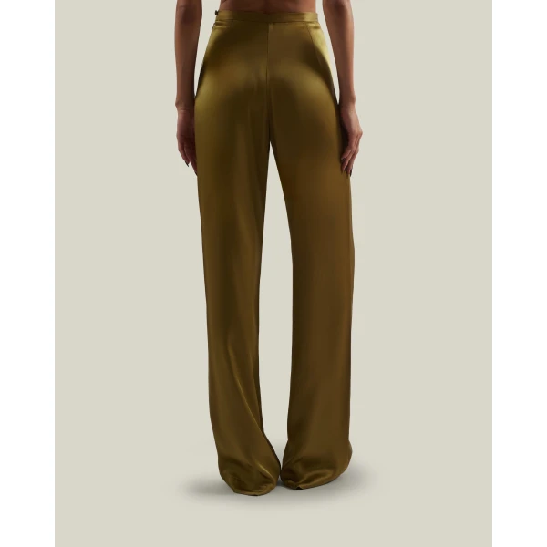Taller Marmo Marlene Satin Pants in Antique Bronze | Wide leg pants | Coveti