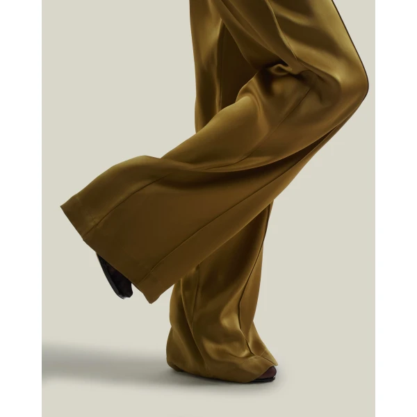 Taller Marmo Marlene Satin Pants in Antique Bronze | Wide leg pants | Coveti