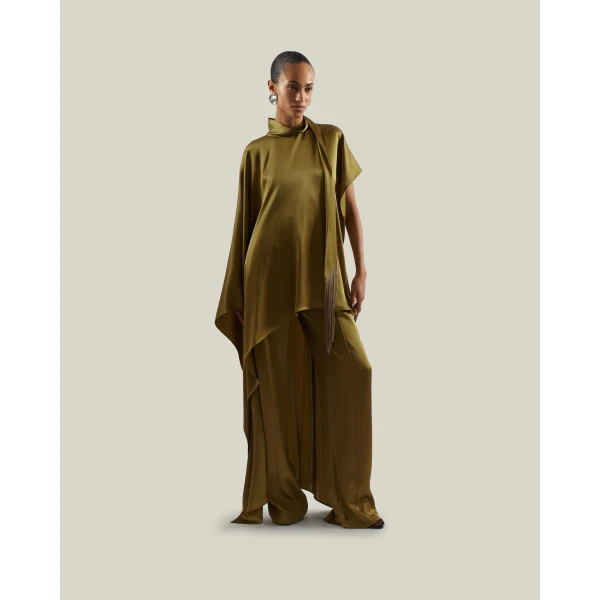 Taller Marmo Marlene Satin Pants in Antique Bronze | Wide leg pants | Coveti