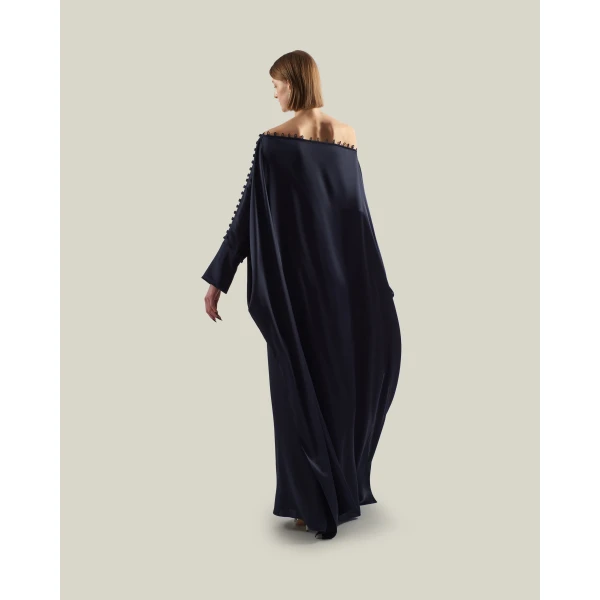Taller Marmo Mila Satin Kaftan in Midnight Blue | kaftan | Coveti