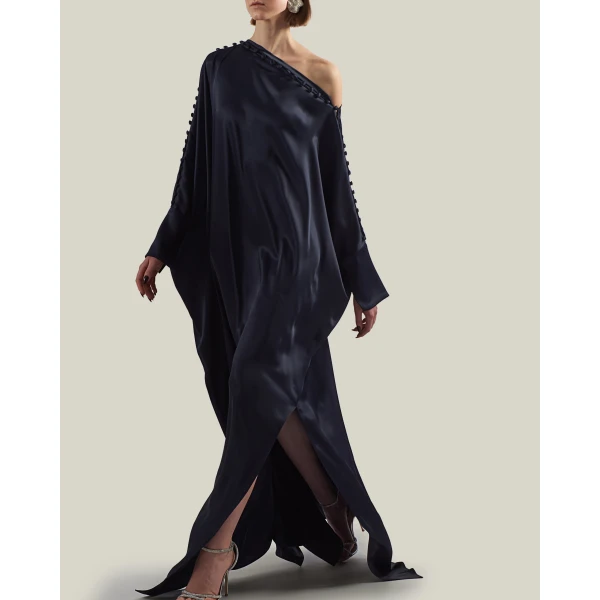 Taller Marmo Mila Satin Kaftan in Midnight Blue | kaftan | Coveti