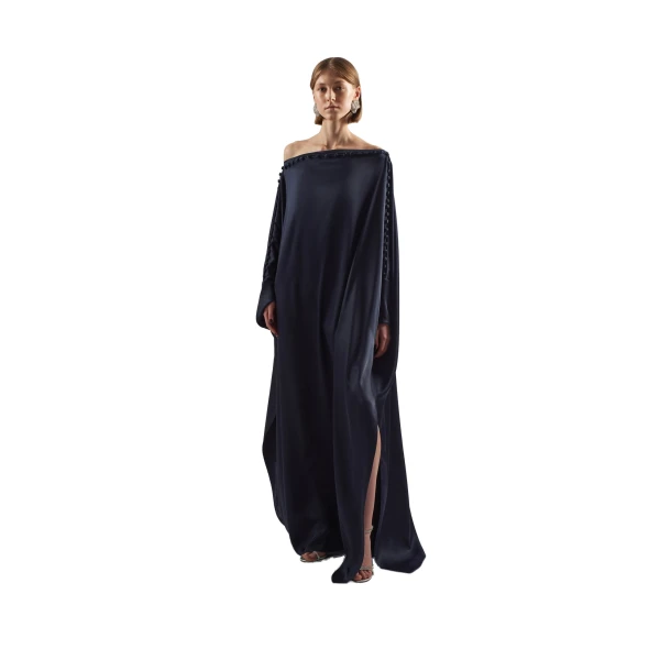 Mila Satin Kaftan in Midnight Blue
