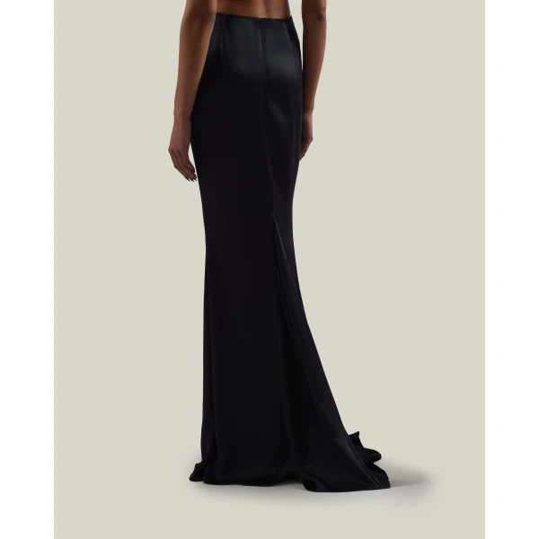 Taller Marmo Silver Screen Satin Skirt in Midnight Blue | Maxi Skirts | Coveti